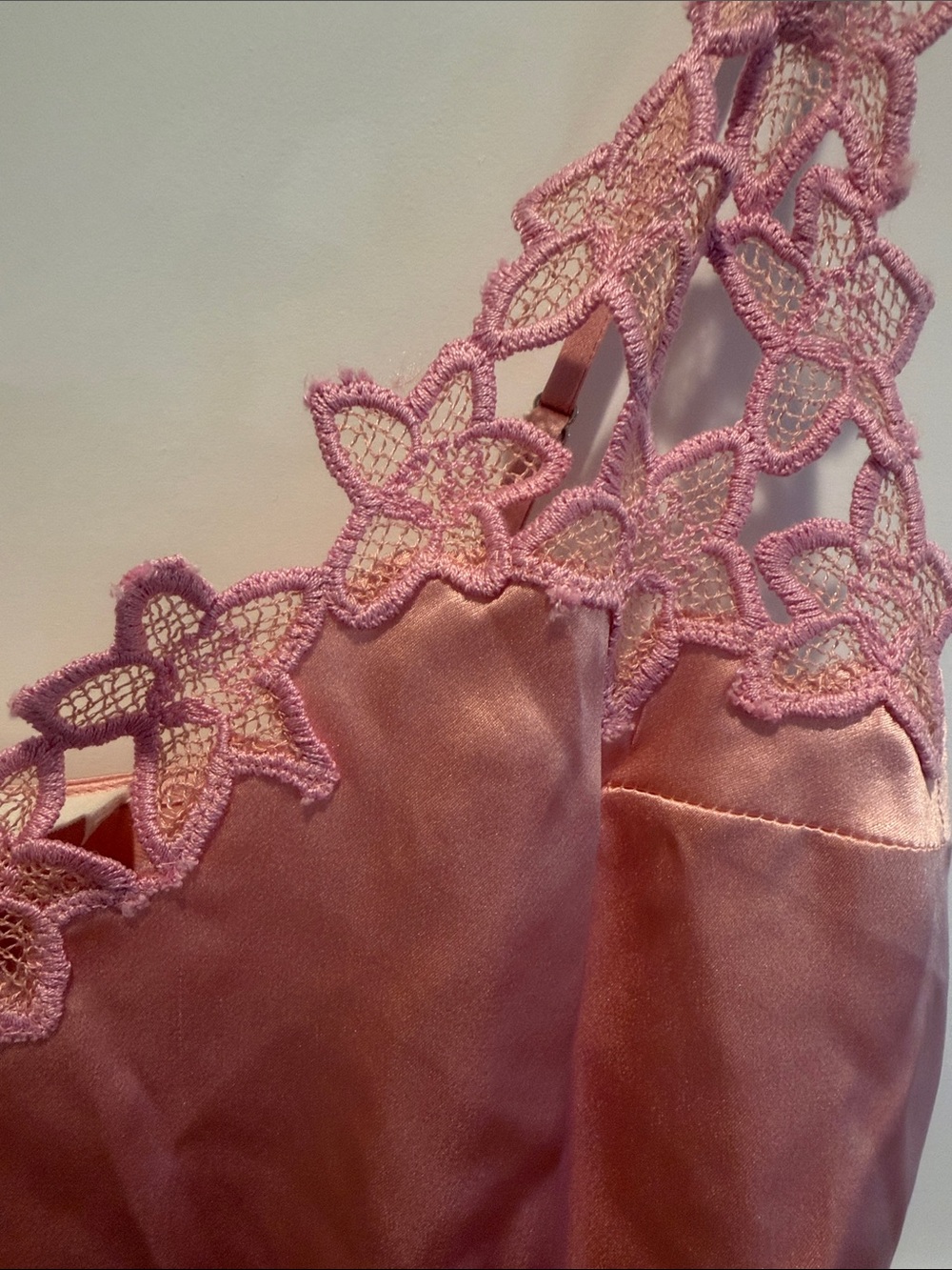 Fleur du Mal Pink Satin Slip with Floral Lace Appliqué - Picture 3 of 4